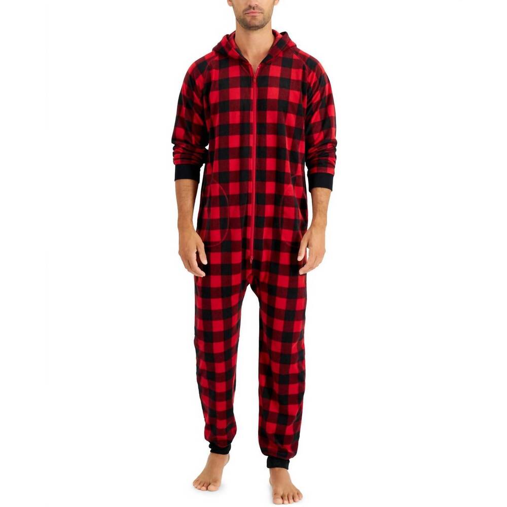 NEW FAMILY PJS matching 1 piece printed pajamas in red buff check
